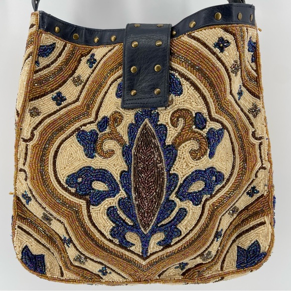 Christiana NWT Ivory/Blue Unique Bohemian Beaded Tapestry Shoulder Bag - Picture 7 of 12